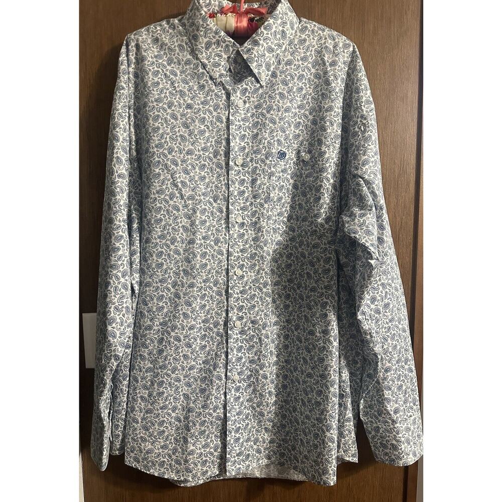 Wrangler Long Sleeve Blue/white Paisley Button Down Men's Sz XL Western ￼NICE